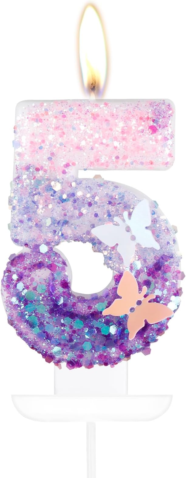mciskin Purple Pink Butterfly Number 5 Candles Cake Topper Party Decor