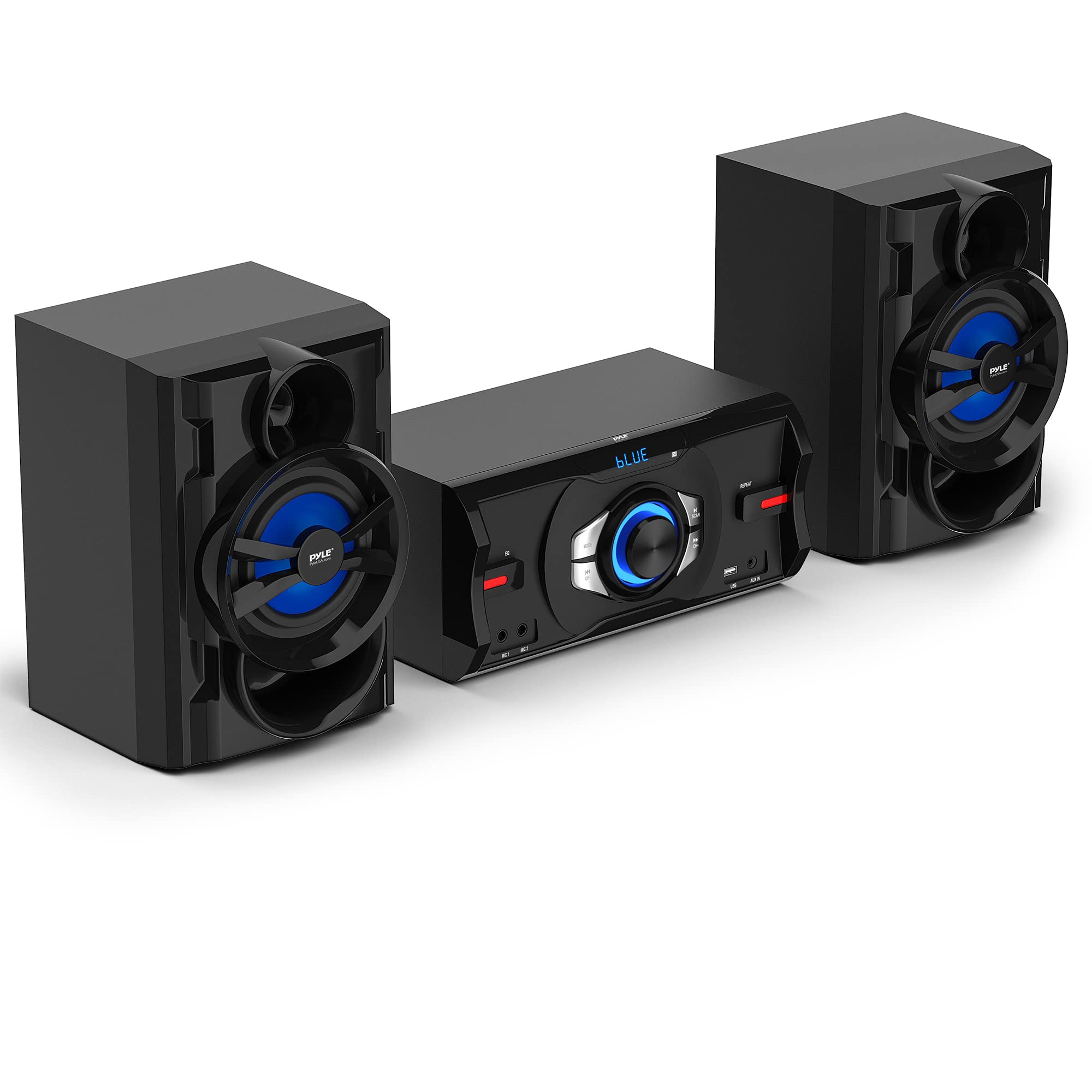 Pyle 3-piece Wireless BT Streaming Stereo with 800 Watt Max Power, Sleek and Compact Design, Mini System for Home with MP3, USB, FM Radio, Bass Reflex Speaker, and Remote Control