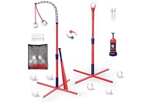 Intoypad 3-in-1 T Ball Set for Kids Toddlers 3-5 5-8, Adjustable Height with 6 Balls, Indoor Outdoor Sports Toys for Boys Blue (Tee Ball Stand, Hanging Tee, Ball Launcher)