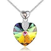 PLATO H Women's Rainbow Iridescent Heart Crystal Necklace, Gifts for Anniversary Wedding Day Mother's Day Valentine’s Day Birthday Christmas