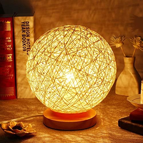 ARDUX Bedside Table Lamp, Rattan Ball LED Night Light Energy Saving Mood Light with USB for Living Room Bedroom Home Bookroom Decoration (Warm White)