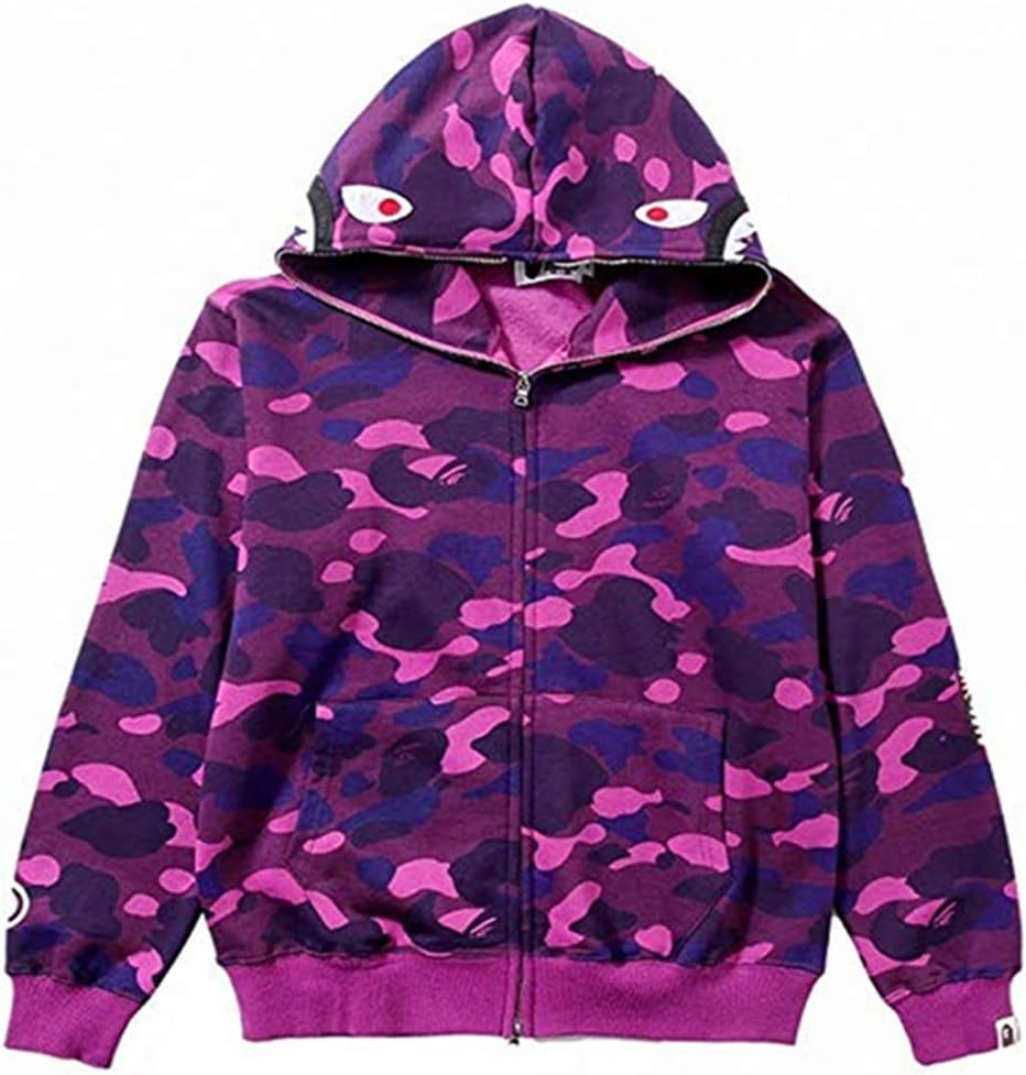 Bathing Ape Bape Shark Jaw Camo Full Zipper Hoodie Men's Sweats Coat Jacket New