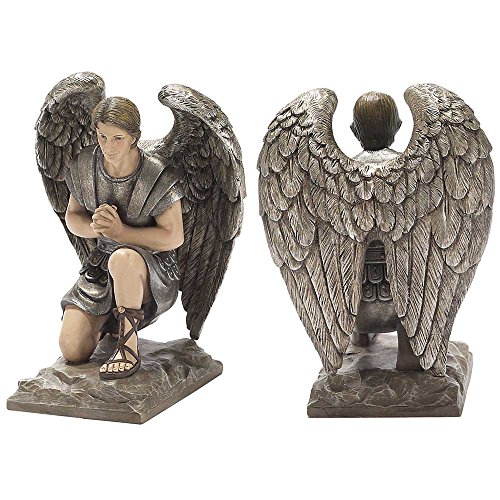 Archangel Praying Gabriel 6 x 7 inch Silver Tone Resin Stone Table Figurine