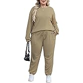 Nemidor Womens Plus Size 2 Piece Fall Matching Lounge Sets Tracksuits Casual Ribbed Knit Long Sleeve Outfits with Pocket