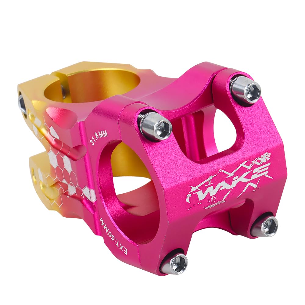 31.8 Bike Stem 50mm, MTB Stem Mountain Bike Stem Short Handlebar Stem Aluminum Alloy, for Road Bike, MTB, BMX, Cycling Fixie Gear (Pink Gold)