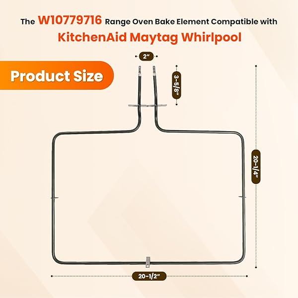 OEM W10779716 RANGE OVEN BAKE ELEMENT COMPATIBLE WITH KITCHENAID MAYTAG WHIRLPOOL. REPLACES W10289097 W10774342 W10779716VP 4161369 AP5970727 EAP11703285 PS11703285