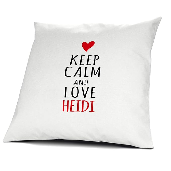 printplanet Kopfkissen mit Namen Heidi - Motiv Keep Calm, 40 cm, 100% Baumwolle, Kuschelkissen, Liebeskissen, Namenskissen, G