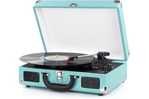 KEDOK Vinyl Turntable Record Player, Wireless Bluetooth 3-Speed Portable Vintage Suitcase Belt-Driven Player with Built-in Stereo Speakers, Includes Extra Stylus, RCA Line Out, AUX in, Headphone Jack(Blue)