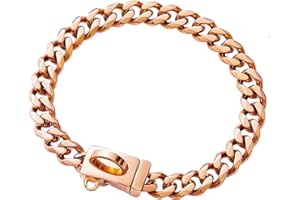 YOWITY Rose Gold Chain Dog Collar,Dog Cuban Link Chain Collar,13MM Strong Stainless Steel Links Chain Dog Collar,Metal Walking Collar for Small,Medium & Large Dogs(20'')