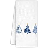Jvpke Blue and White Porcelain Chinoiserie Christmas Tree Dish Hand Towels for Bathroom Kitchen, Christmas Kitchen Bathroom Decor, 16x24 Inch
