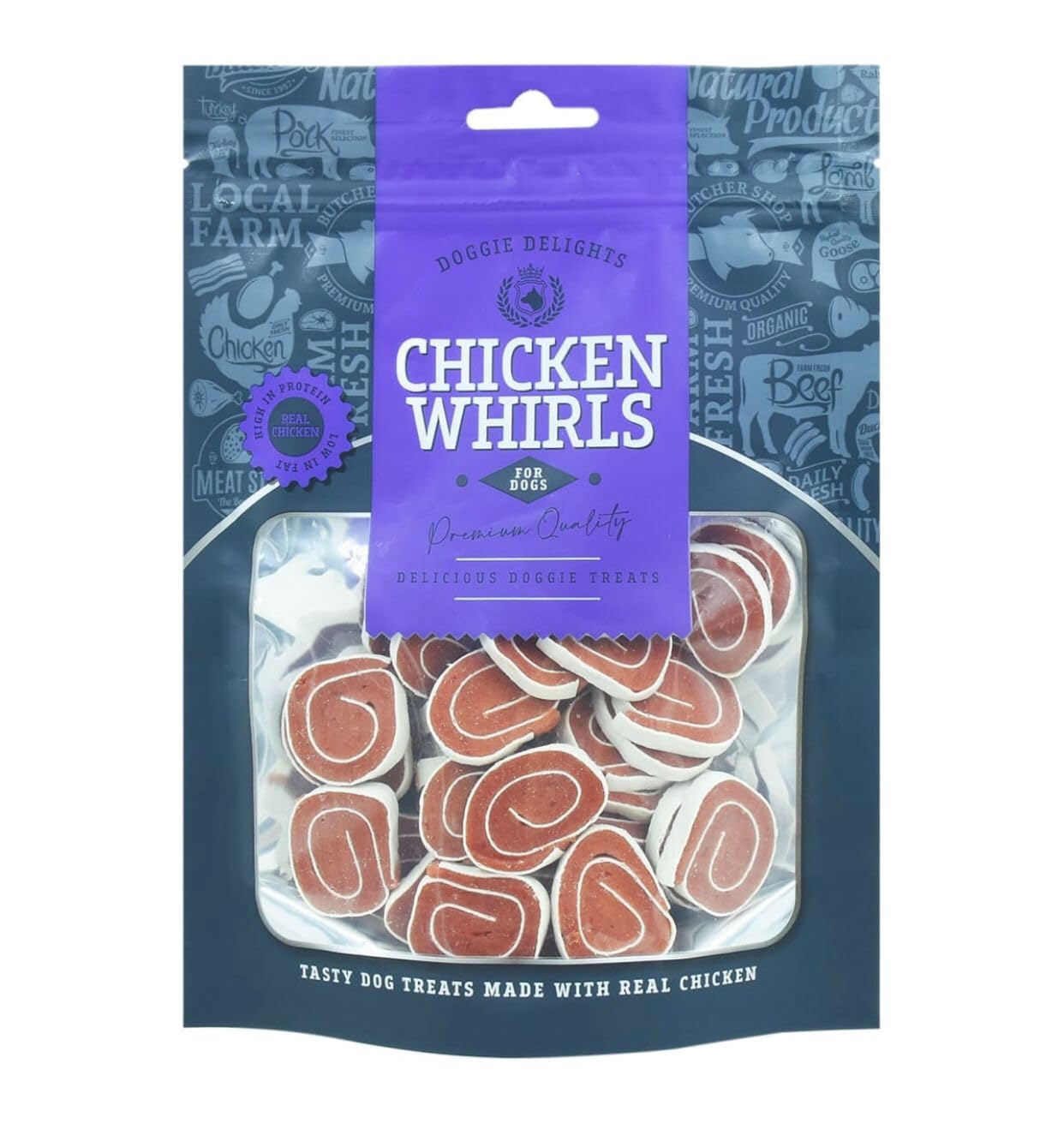 3x Doggie Delights Dog Treats For Dogs Premiam Quality Delicious Doggie Healthy Treats High In Protein Low in Fat Real (3x Chicken Whirls 160g)