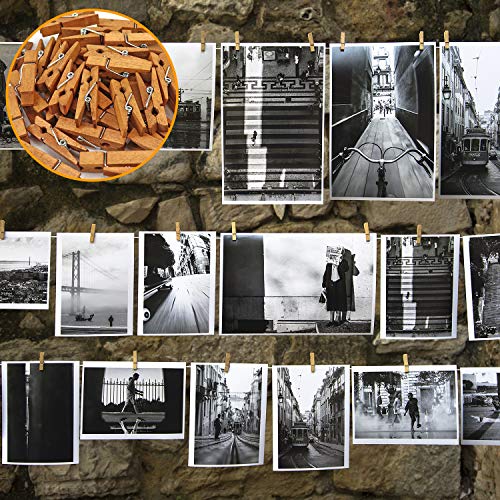 Mini Natural Wooden Clothespins, 60pcs, 1.4 Inch Photo Paper Peg Pin Craft Clips for Scrapbooking, Arts & Crafts, Hanging Photos (60pc Rustic Brown) - Thumbnail 6