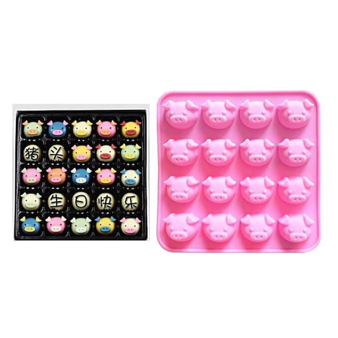 bhty235 Silikon-Kuchenformen-Set, 16 Mulden, 3D lustige Schweine-Form, DIY Fondant Form, süße Piggy Gesicht, Süßigkeiten, Pud