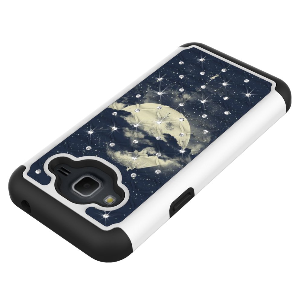 J3 Case, MagicSky [Shock Absorption] Studded Rhinestone Bling Hybrid Dual Layer Armor Defender Cover For Samsung Galaxy J3 (2016) - Night Sky
