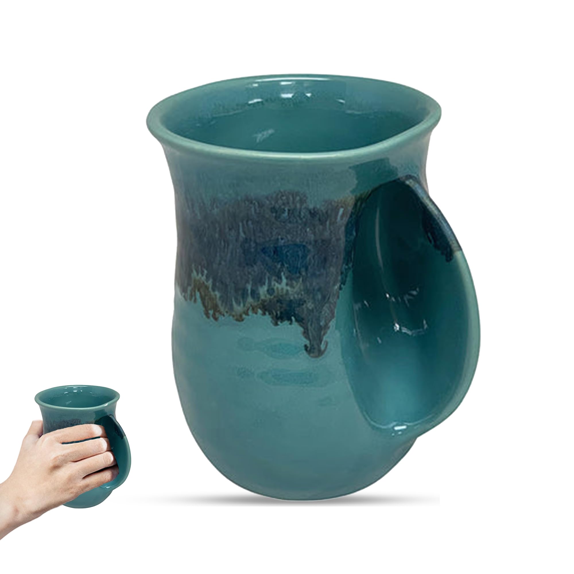 Clay in Motion Hand Warmer Coffee Mug – Handmade Coffee Mug With Comfortable Handle Contoured Pocket Hand Warming Ceramic Coffee Mug – Proudly Made in USA – Right Handed – 14 Oz - Raging Rapid
