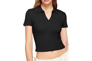 Bliwov Womens Summer V Neck Collared Work Tops Dressy Casual Short Sleeve Crop Polo Ribbed Shirts for Woman 2025 Trendy