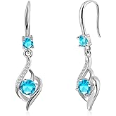 925 Sterling Silver Heart Dangle Earrings with Cubic Zirconia & Birthstone - Women's Fashion Jewelry, Hypoallergenic Drop Design