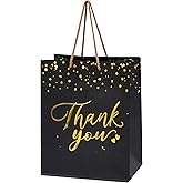 PAICUIKE 20 Pcs Black and Gold Gift Bags with Handles - Medium Size Thank You Bags Bulk for Weddings, Parties & Small Business | Durable Paper Gift Bags for Favors, Shopping & Retail