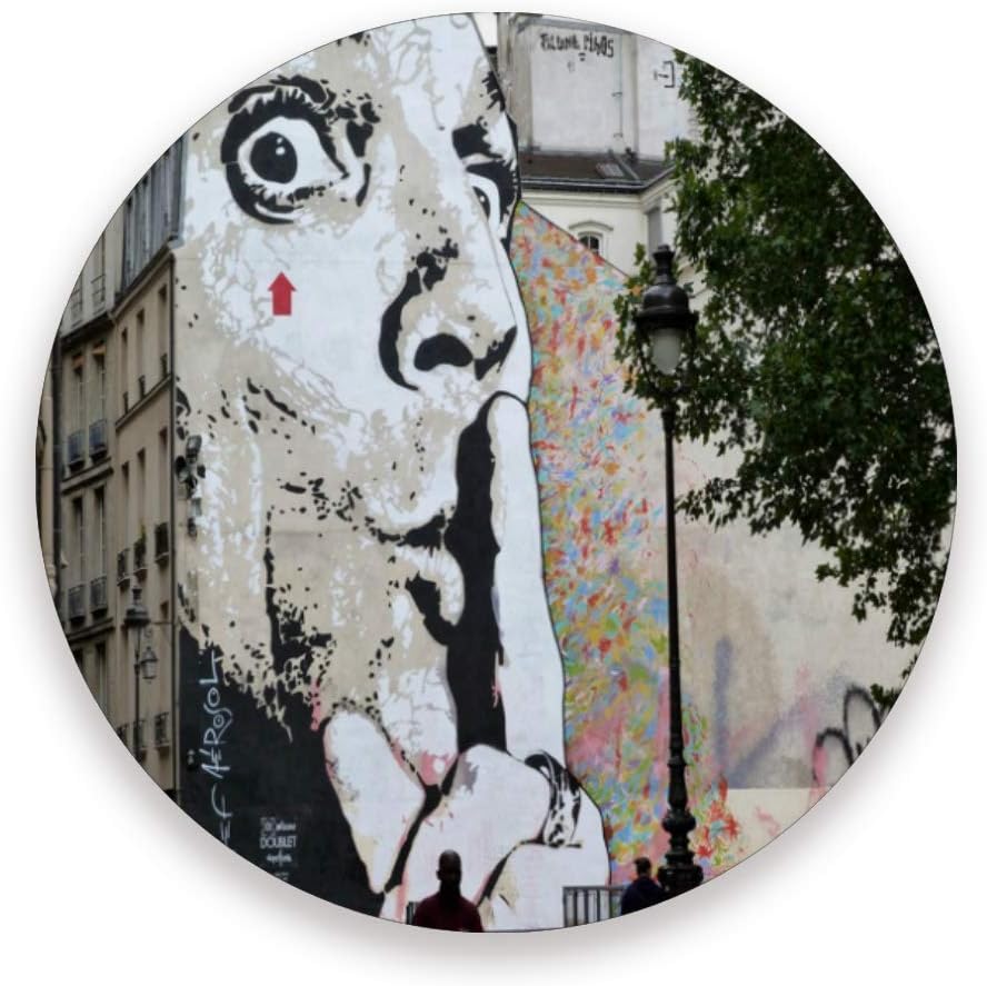 Street Art In PARIS Coasters, Protection For Granite, Glass, Soapstone, Sandstone, Marble, Stone Table - Perfect Wood Coasters,Round Cup Mat Pad For Home, Kitchen Or Bar Set Of 2