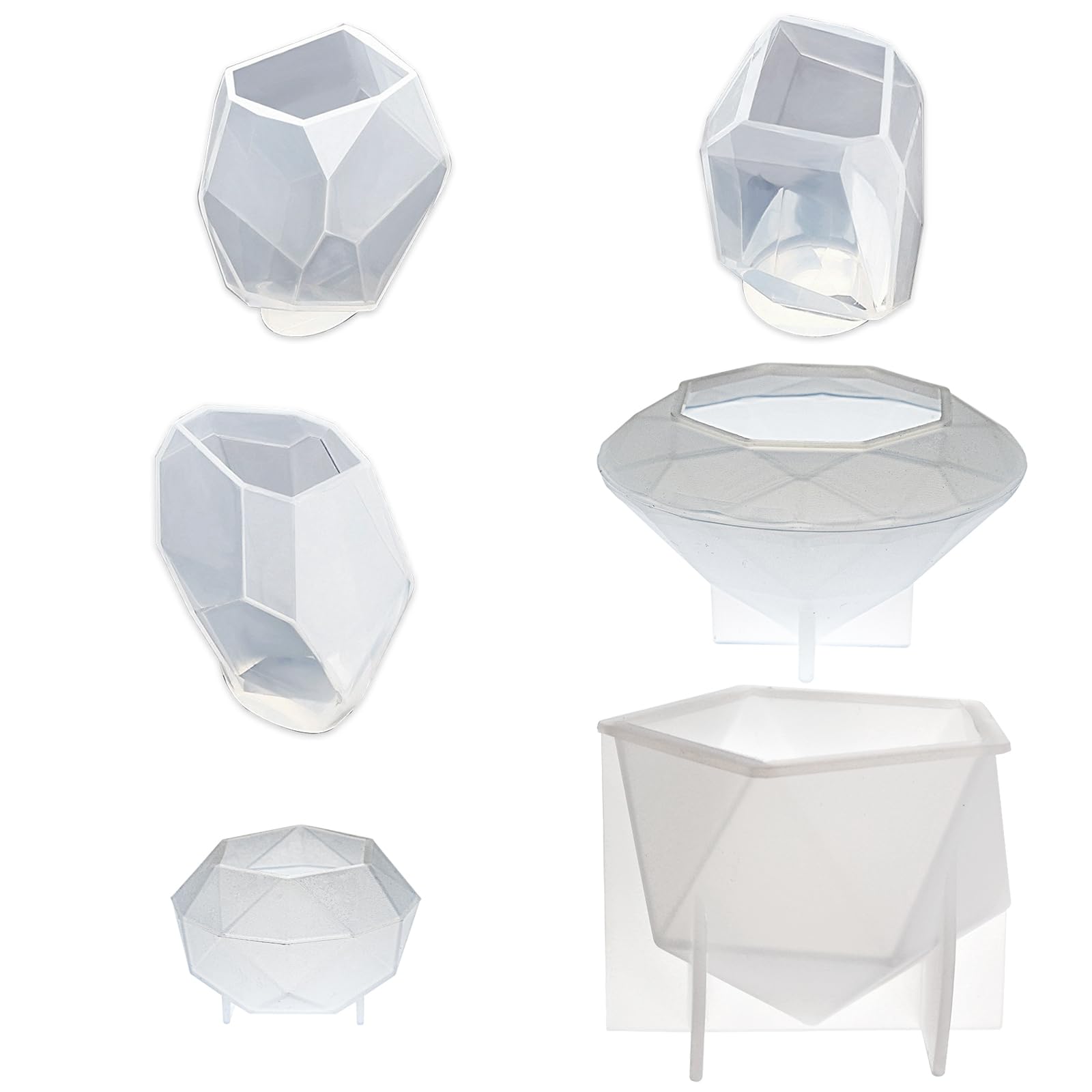Large Multi-Faceted Gem Stone Resin Epoxy Mold for Jewelry Soap, Ice Making, Gemstone Isomalt Baking, Cabochon Candle Craft Projects 6-Pack