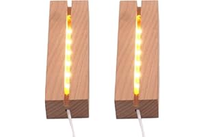 Lyshujli 2Pcs 6" Wooden LED Light Display Stand Base,Rectangle Wood Led Light Base Wooden Lamp Base for Display Photos Acrylic Pictures Plexiglass Crystal Resin Craft Art -Warm Light