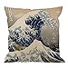 HGOD DESIGNS Wave Pillow Case, Japanese Hokusai The Great Wave of Kanagawa Cotton Linen Cushion Cover Square Standard Home Decorative Throw Pillow for Men/Women 18x18 inch Brown White …