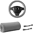 Gasedin Genuine Leather Steering Wheel Cover, Stitch On Wrap for Steering Wheel up to Diameter 15 Inches, DIY Sewing Steering Wheel Protector, Car Accessories (Gray, with Pore)