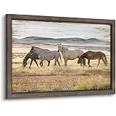 Framed Wooden Horse Painting: Large Horses Wall Pictures Wild Animal Wall Art hand painted Horse Artwork Bedroom Living Room(45x30)