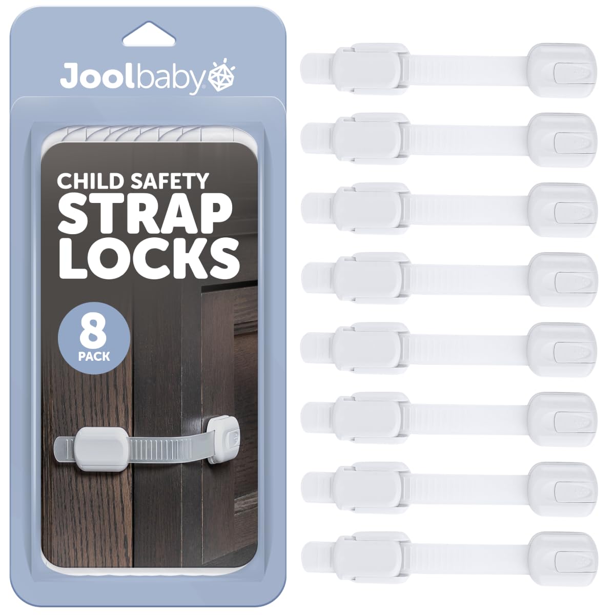 Photo 1 of Child Safety Strap Locks (8 Pack) Baby Proof Cabinets, Drawers, Fridge, Toilet & Trash Cans – 3M Adhesive Childproof Locks – Jool Baby