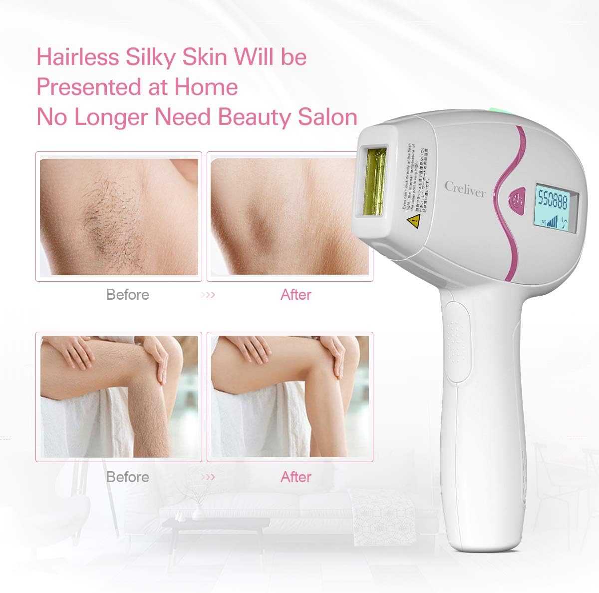 IPL Hair Removal, Creliver Permanent Laser Hair Removal Device for Women and Men, Painless for Whole Body Bikini Armpits Face Home Use - Image 3