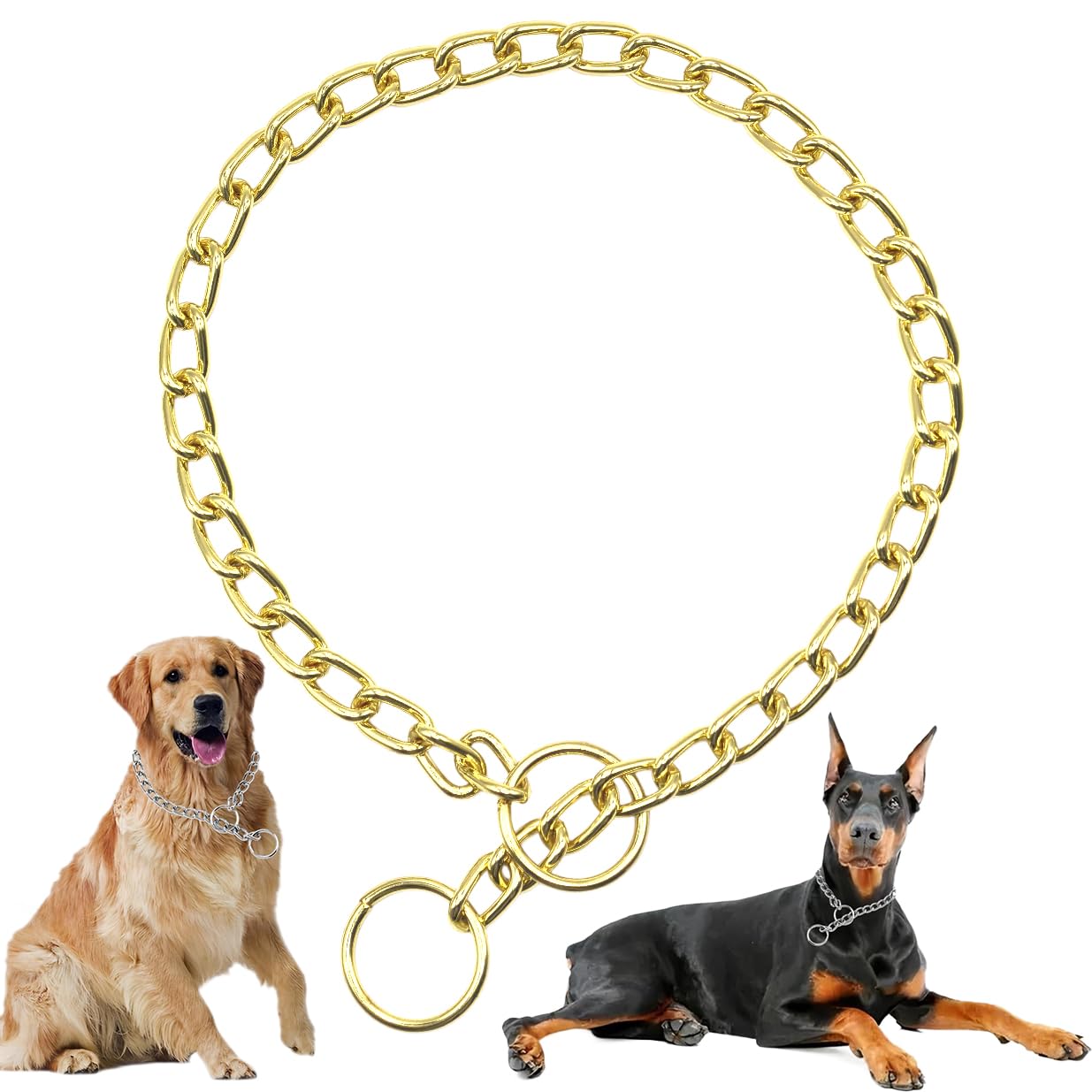 Photo 1 of Gold Dog Choker Collar for Medium Dogs Metal Slip Chain Collars Heavy Duty Training Martingale Dog Collars for XXS XS Small Medium Large Breed Pets, M