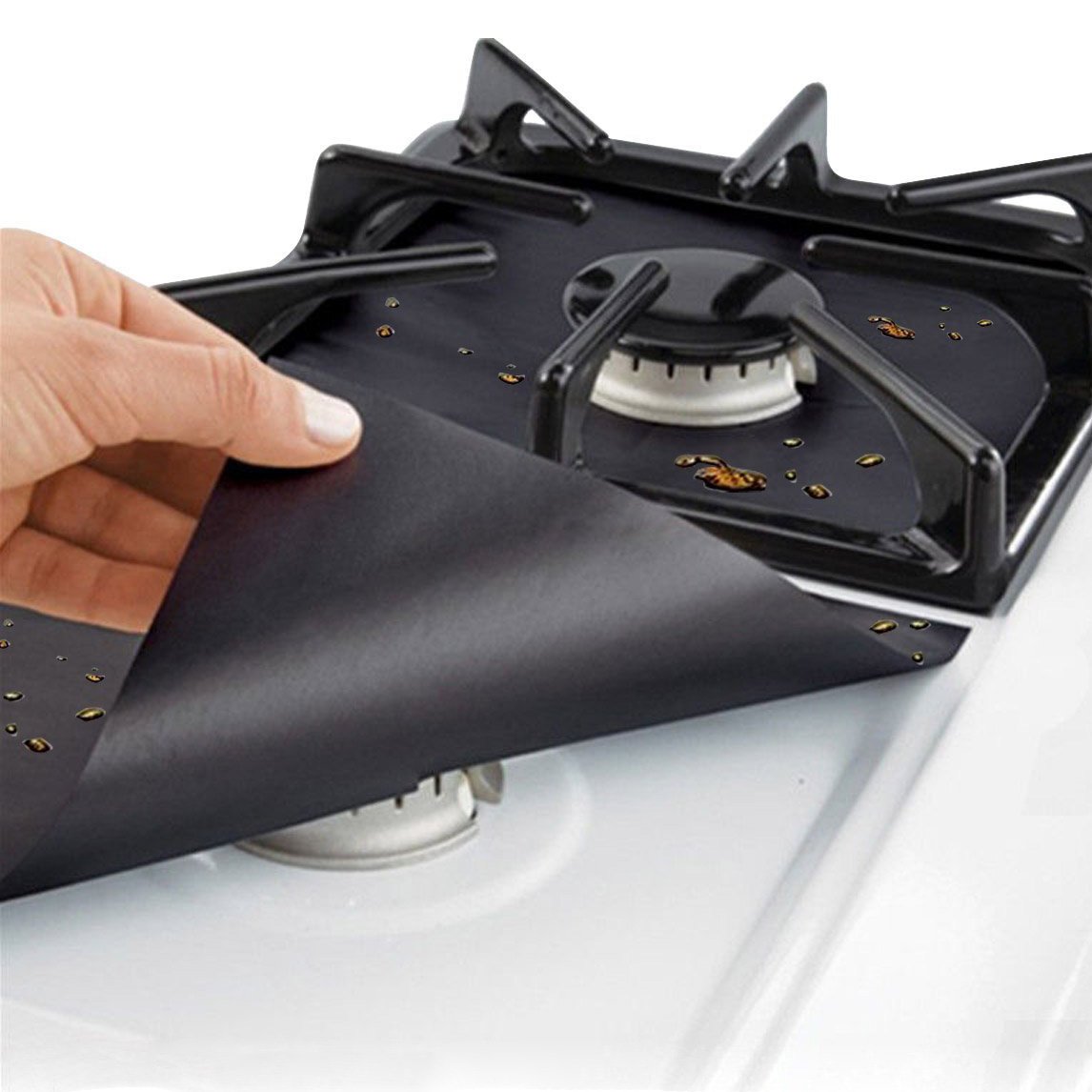 Gas Range Protectors Stovetop Burner Liner Covers Dishwasher Safe gas range drip pan Reusable Non-Stick FDA Approved Fast Clean Liners for Kitchen/Cooking 0.2 mm Thickness (10.6” x 10.6”)
