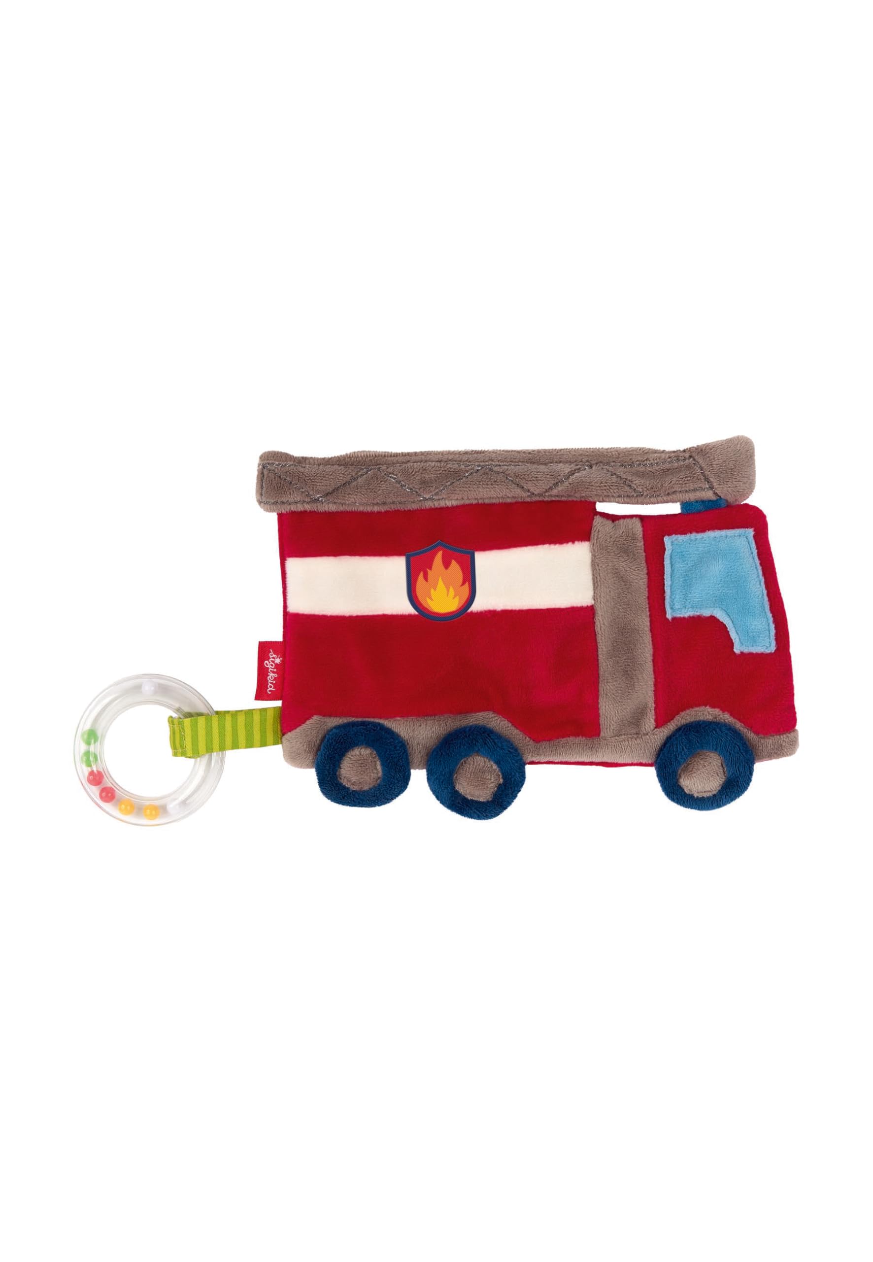 Sigikid PlayQ 42304 Active Crinkle Cloth Fire Brigade Girls and Boys Baby Toy Recommended from Birth Red, Pack of 1