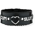 ADEMISHIA Pink Furry Heart O-ring Leather Choker Collar For Women, Handmade Punk Gothic Letter Necklace Adjustable Fashion Jewerly