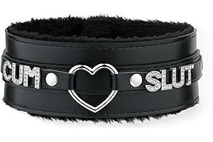 Pink Furry Heart O-ring Leather Choker Collar For Women, Handmade Punk Gothic Letter Necklace Adjustable Fashion Jewerly, Fau