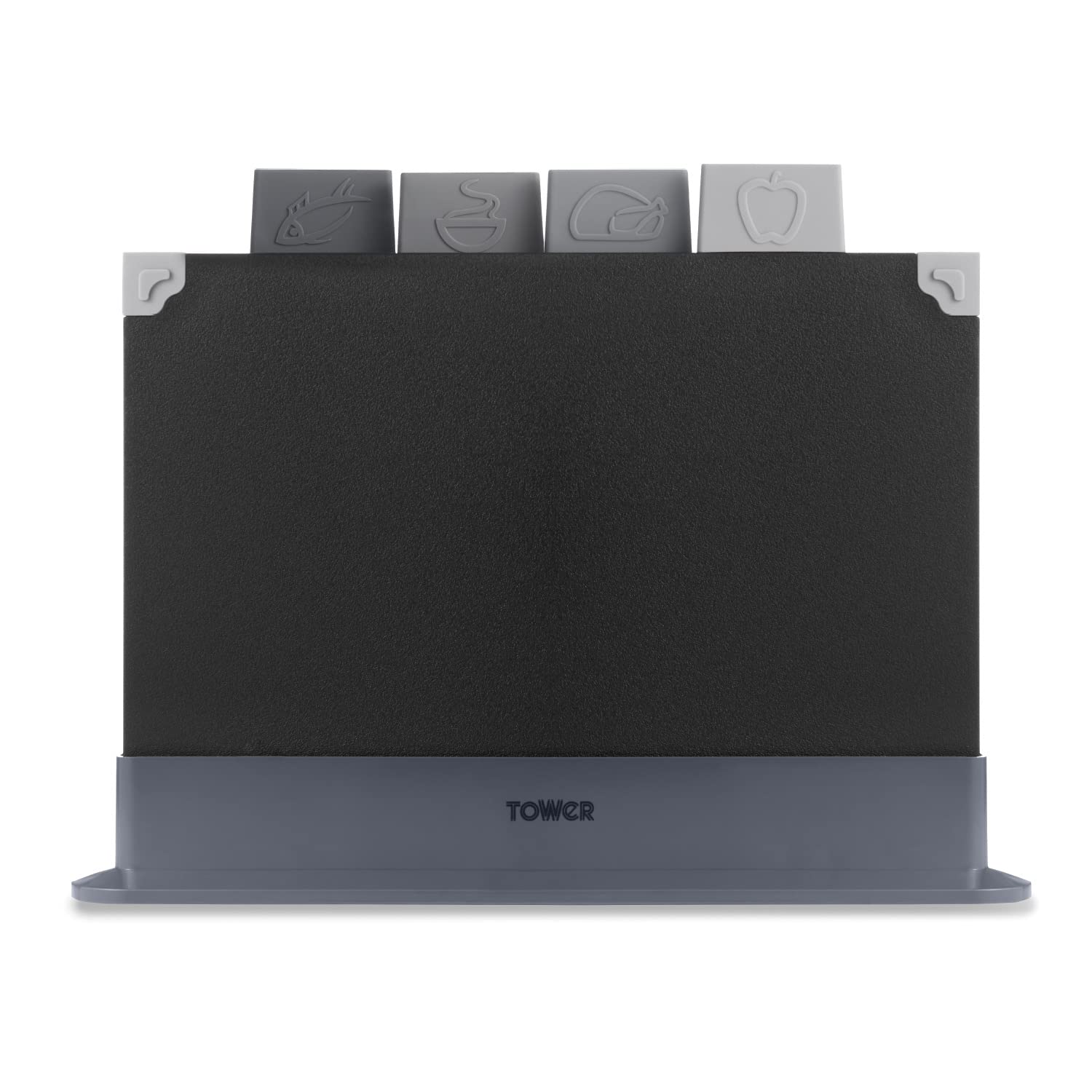 Tower 4 Piece Chopping Board Set with Stand, Black, T847041