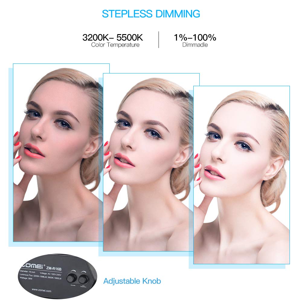 ZOMEI Ring Light Kit,16 inch Ring Light with Stand,LED Dimmable 50W Adjustable 3200-5500K Carrying Bag for Camera Smartphone, You Tube,Self-Portrait Shooting Good for Beauty Facial Make Up Live Stream