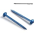 BNUOK Pocket Hole Screws 2 Inch, 75Pcs, Anti-Rust Blue Coated Pocket Screws #8 x 2, Exterior Wood Screws, Coarse Thread, Washer Head Square Drive, Self-Tapping Tip, with Drive Bit
