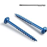 BNUOK Pocket Hole Screws 2 Inch, 300Pcs, Anti-Rust Blue Coated Pocket Screws #8 x 2, Exterior Wood Screws, Coarse Thread, Washer Head Square Drive, Self-Tapping Tip, with Drive Bit