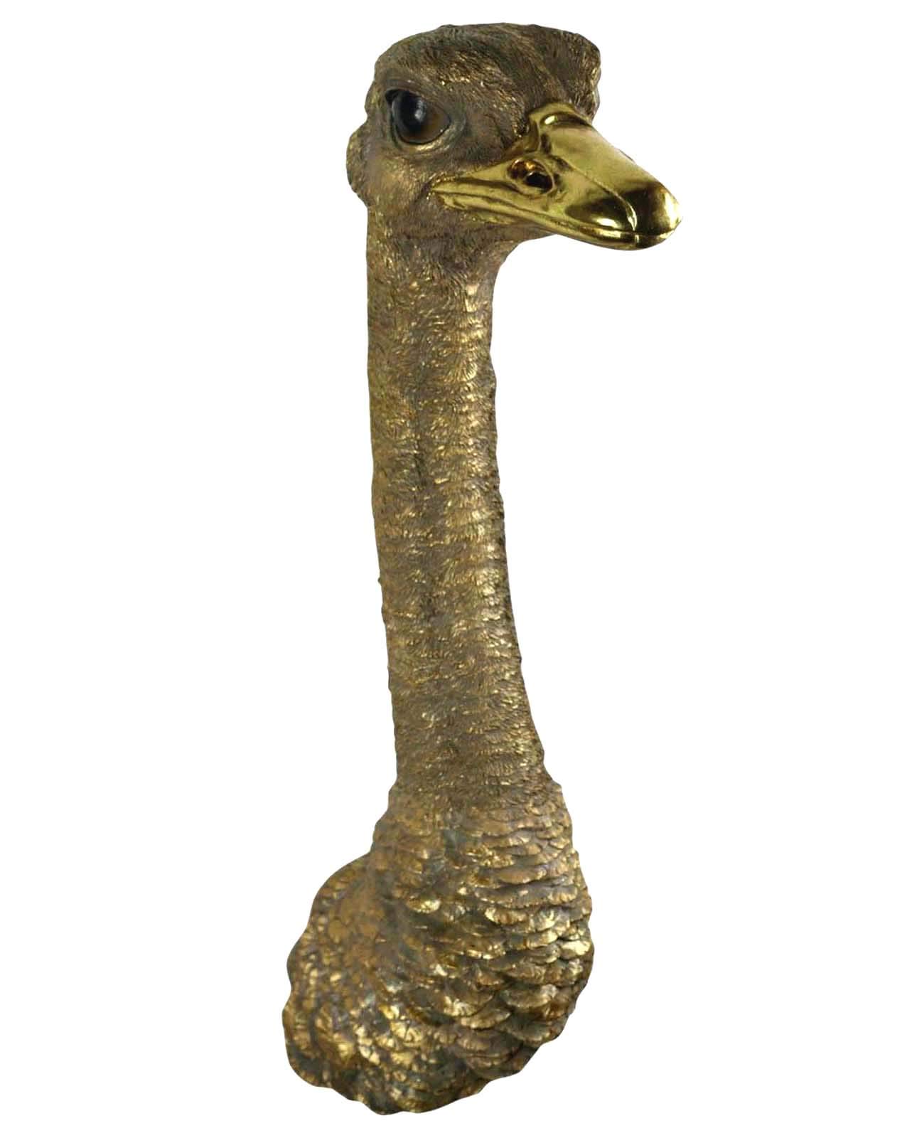 Middle-England72cm Ostrich Head Hanging Wall Sculpture Wall Art Gold African Bird Animal Polystone