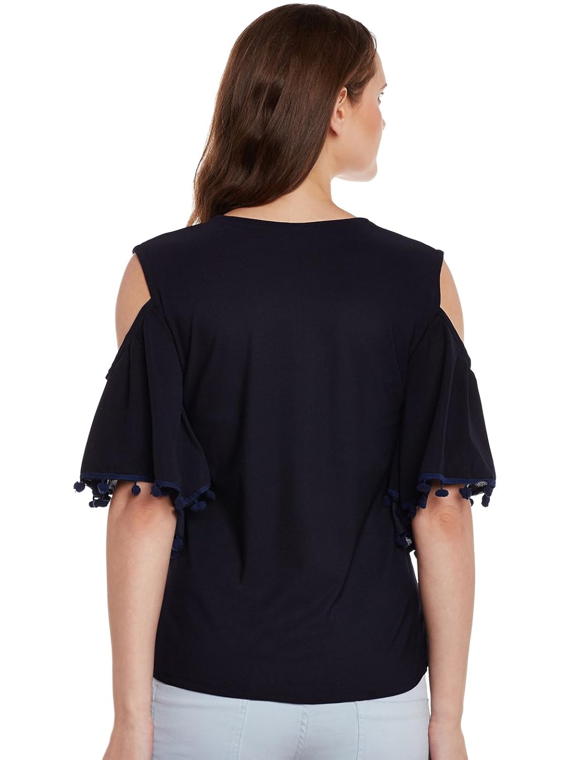 ants navy solid cut shoulder with latkan top for women