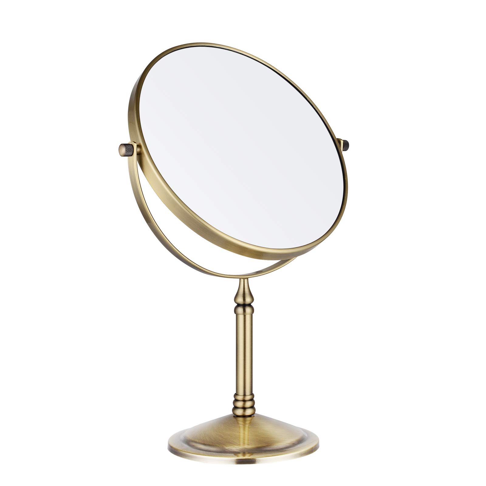Nicesail Table Mirror Brushed Brass 10x Magnifying Makeup Mirror 360° Swivel 8 inch Double Sided Anti-rust for Dressing Table,Bathroom,Hotel