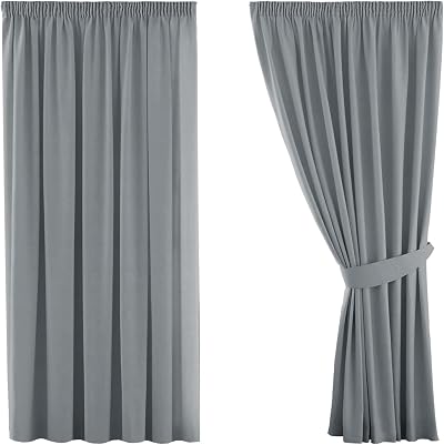 H.Versailtex Blackout Curtains 2 Panels 46x54 Pencil Pleat Pair with Tiebacks