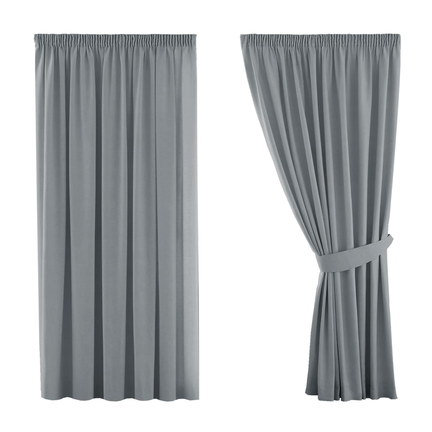 H.Versailtex 2 Pieces Blackout Pencil Pleat Curtains Draperies Room Darkening Thermal Insulated Energy Saving Drapes for Living Room with Two Free Tiebacks - Frost Grey, 46" Width x 54" Drop