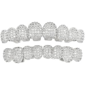 Solid Gold over S925 Sterling Silver 8-Tooth Small Moissanite Teeth Grillz, Stone Coverage with Polished Finish, Performance