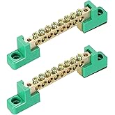 MECCANIXITY Terminal Ground Bar Screw Block Barrier Brass 8 Positions Green for Electrical Distribution Pack of 2