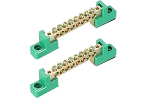 MECCANIXITY Terminal Ground Bar Screw Block Barrier Brass 8 Positions Green for Electrical Distribution Pack of 2