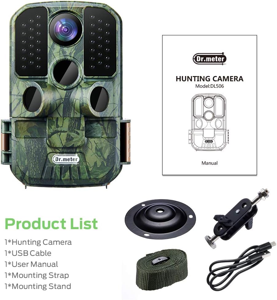 Dr.meter Wildlife Hunting Camera 24MP 1080P HD Trail Game Camera IP66 Waterproof 120° Wide Angle Lens Scouting Monitoring Cam with 45-LED Night Vision, 2.4" LCD, IR Sensor: Electronics