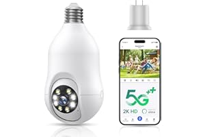 COMBATH Light Bulb Security Camera, 5G/2.4GHz WiFi 2K Lightbulb Cameras Outdoor with E27 Socket, Motion Detection and Siren Alarm,Two-Way Talk,Color Night Vision,Compatible with Alexa
