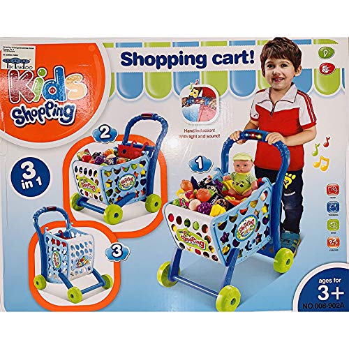 TikTakToo Kinder Einkaufswagen Spielset Gefüllt mit 38 Kunststofflebensmitteln Spielzeug für Jungen und Mädchen (blau) – Bild 4